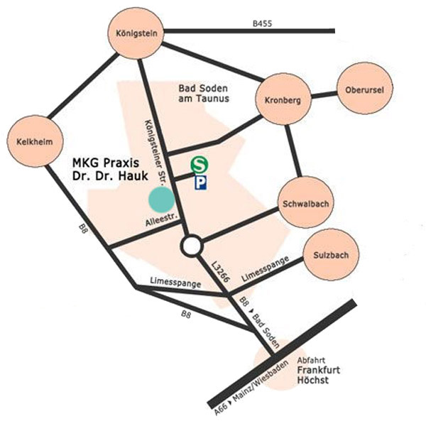 Kieferchirurgie, Zahn­implantate Bad Soden, Dr. Dr. Hauk - Anfahrt